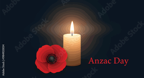 Anzac Day, Remembrance, Poppy, Candle, Memorial vector icon