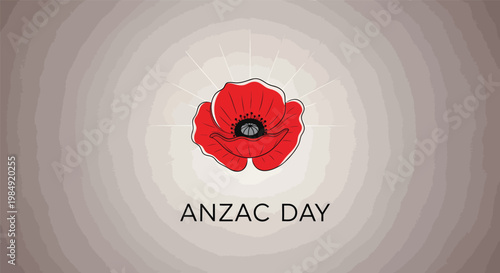 ANZAC Day, Australian New Zealand Army Corps, Poppy Symbol, War Memorial Vector Icon