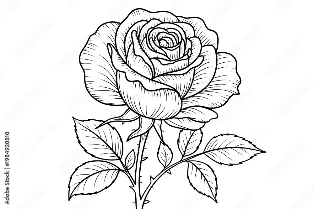 Obraz premium Hand drawn flower illustration with detailed petals and artistic line work design