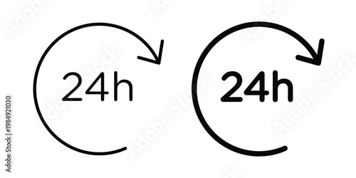 24 hours icon and symbol. Vector icons set