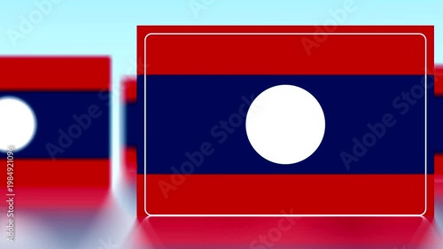 Laos flag icon with red blue and white colors and light blue background  national symbol