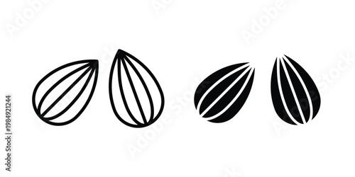 Almond icon and symbol. Vector icons set