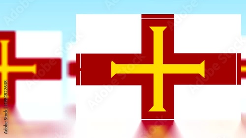 The flag of Guernsey with yellow details on white background and blue sky  symbol of Saint Peter Port Guernsey Channel Islands