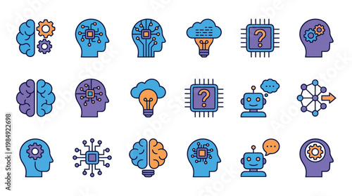 Brain and Mind Concept Icons Representing Cognitive Technology.