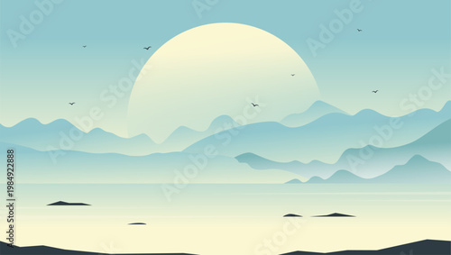 Seaside landscape travel banner. Concept website design for travel agency. Fjord flat nature landscape