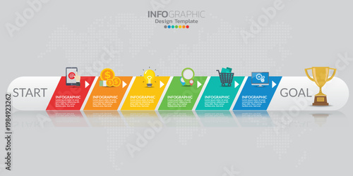 A colorful infographic template with a start and goal concept