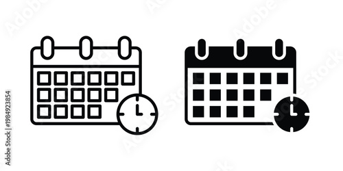 Calendar clock icon and symbol. Vector icons set