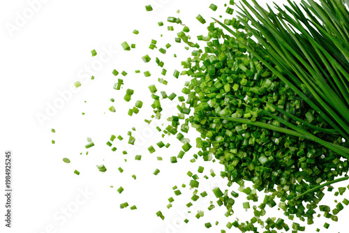 Freshly chopped chives isolated on transparent background.