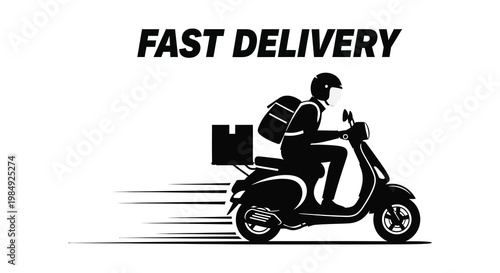 A delivery person on a scooter rushes forward representing quick service and efficient logistics a striking silhouette high quality professional