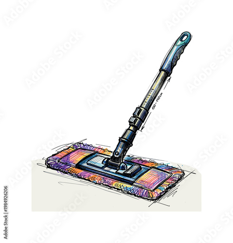 Colorful flat mop with adjustable telescopic handle for efficient floor cleaning
