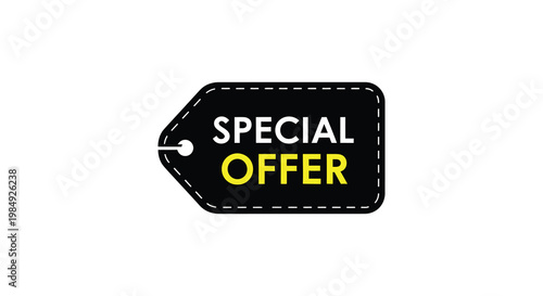 A black price tag displays the words special offer in bright yellow lettering a striking silhouette high quality professional detailed modern