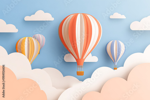 Colorful Hot Air Balloons Floating in a Blue Sky