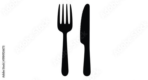 Black cutlery set including a fork and knife presented as a silhouette