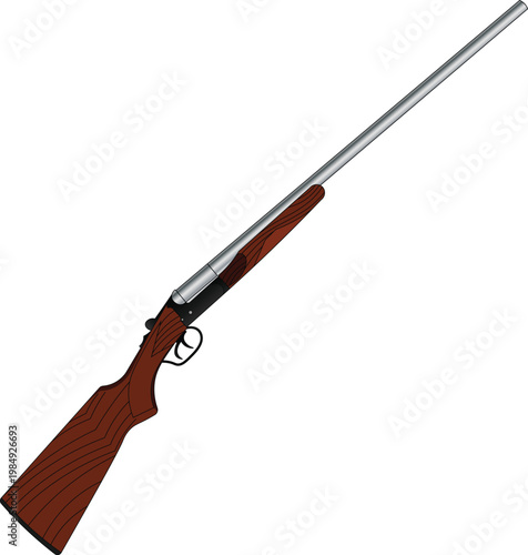 Break action shotgun with a wooden handle side view vector illustration. Shotgun with a wooden handle isolated on a white background. 