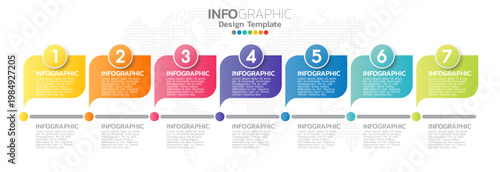 A colorful infographic design template with seven numbered sections for presenting information