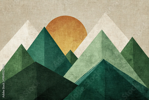 Abstract Mountain Landscape with Geometric Shapes