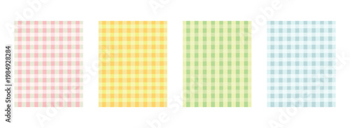 Pastel Checkered Background Set – Soft Gingham Style Grid Textures in Pink, Yellow, Green and Blue. Social media Template. 