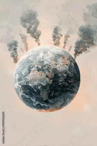 Conceptual Illustration of Earth with Pollution Effects