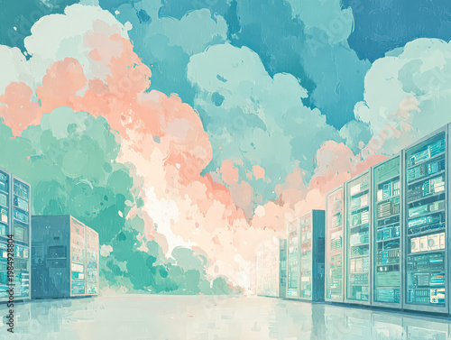 Dramatic Concept Illustration of a Modern Data Center