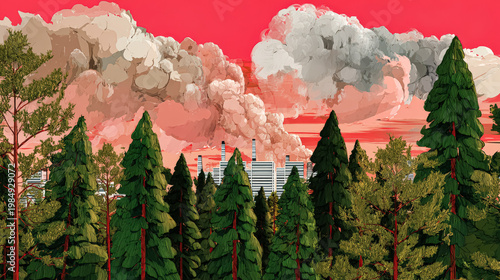 Vibrant Forest Landscape with Dramatic Sky