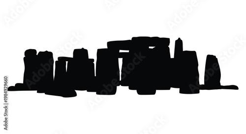 Black stonehenge formation against a white background a dramatic silhouette