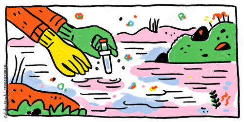 Scientist Collecting Water Sample with Gloves