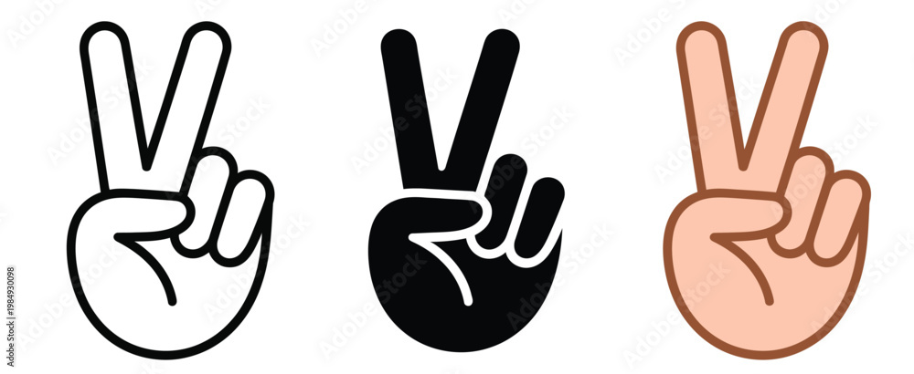 Fototapeta premium Crossed fingers icon set illustration, diverse outline silhouette and color styles representing luck hope and wish gesture design.