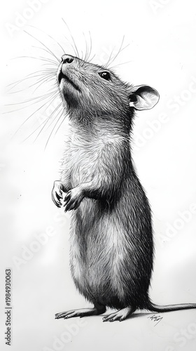 Black white pencil sketch of charming rat portrait photography