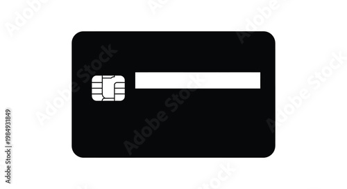 A black card with a chip and magnetic stripe presented as a stark solid silhouette high quality professional detailed modern elegant