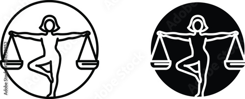 Balance and justice silhouette of a figure with scales in an oval frame