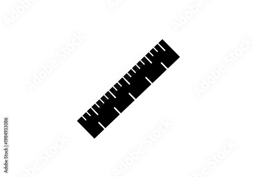 A smooth and accurate black ruler silhouette with white markings on isolated for measurement