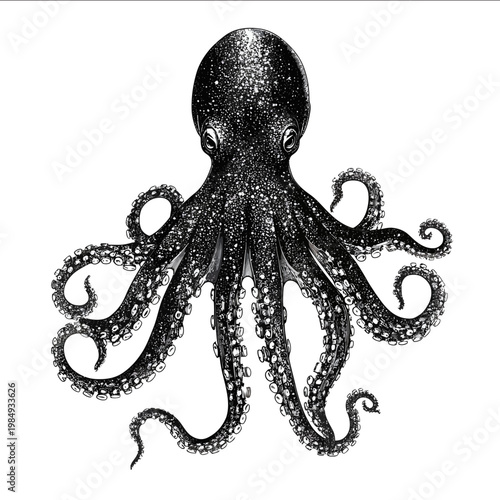 black silhouette octopus on a white backgrounk vector