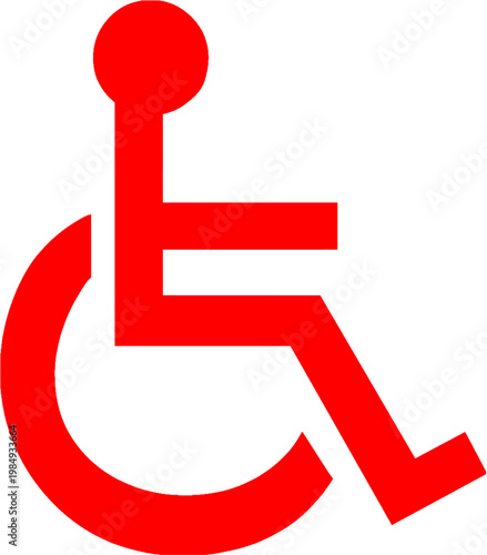 Red wheelchair accessibility symbol isolated on white background, disabled access icon