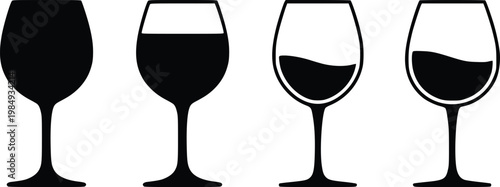 Wine Glass Set Vector Illustration – Red Wine Glass Fill Level Silhouette Icons Collection Isolated