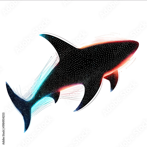black silhouette luminous shark on a white backgrounk vector