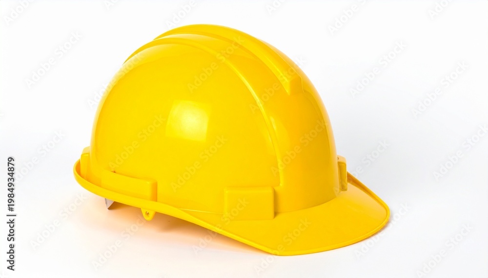Fototapeta premium Yellow Construction Hard Hat Safety Helmet Isolated on White Background Representing Industrial Protection Engineering and Workplace Labor Safety