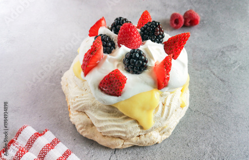Pavlova with Lemon Curd and Berries