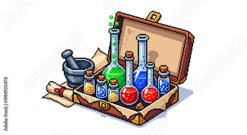 Alchemists Portable Laboratory Kit with Colorful Potions.