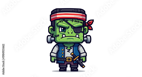 Cartoon Frankenstein Pirate Character Illustration.
