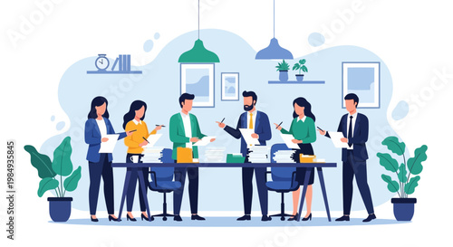 Business Team Meeting in Modern Office, Collaboration and Discussion