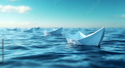 Business strategy image with leading paper boat and followers image