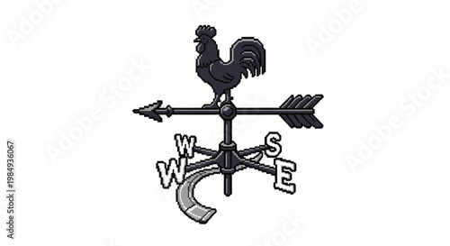 Black Rooster Weathervane Pointing West Direction.
