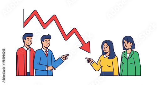 Business people pointing at falling graph indicating financial loss.
