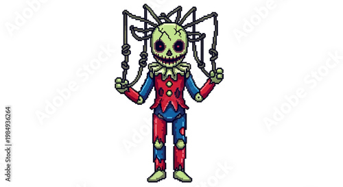 Creepy Clown Puppet with Spider Legs and Skull Face.