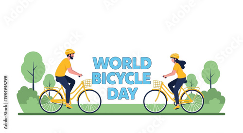 Wallpaper Mural Two cyclists ride bicycles and celebrate World Bicycle Day surrounded by nature and trees. Torontodigital.ca