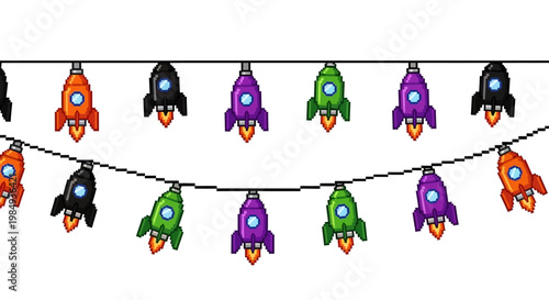 Colorful Rocket Ship String Lights Decoration.