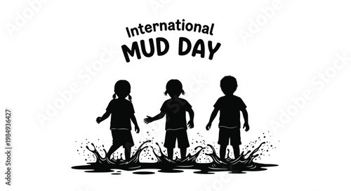 Wallpaper Mural Silhouettes of children playing in mud splashes celebrate International Mud Day. Torontodigital.ca
