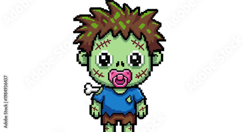 Cute Baby Zombie Character with Pacifier and Bone.