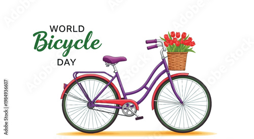 Wallpaper Mural A purple bicycle with a basket full of red tulips celebrates World Bicycle Day. Torontodigital.ca