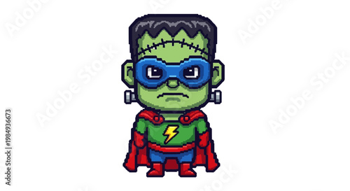 Cute Frankenstein Superhero Cartoon Character.